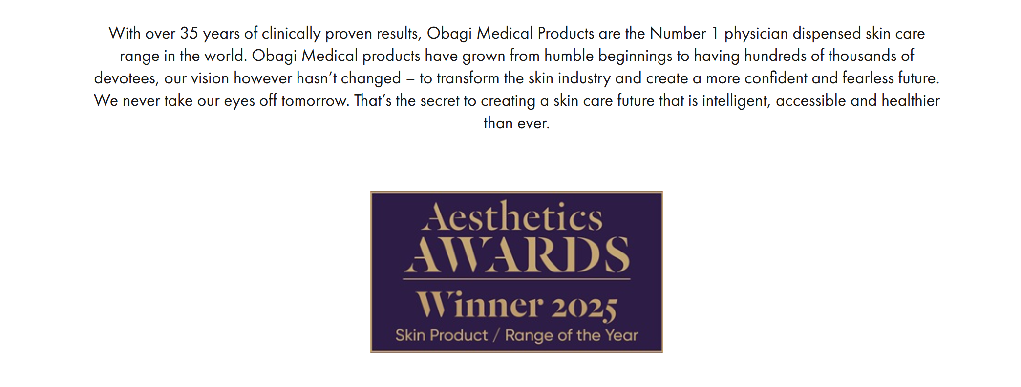 Obagi Medical aesthetic awards graphic